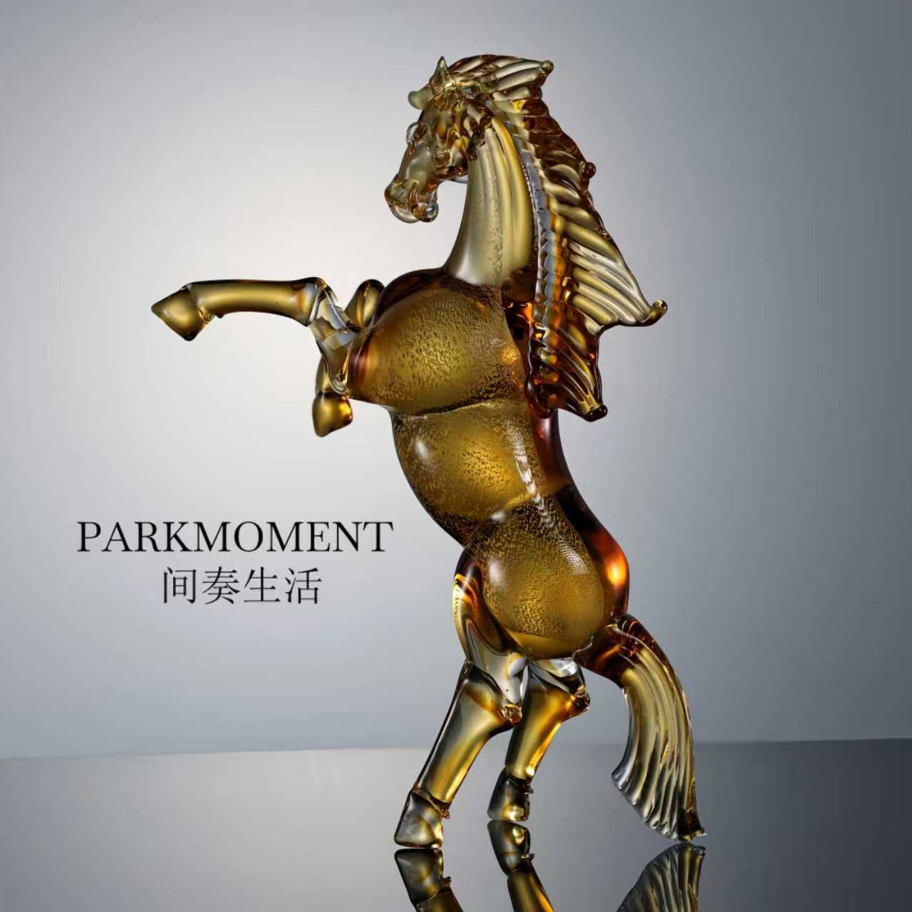 水晶琉璃玄关端景台摆件开放格博古架装饰摆件骏马摆件送礼佳品