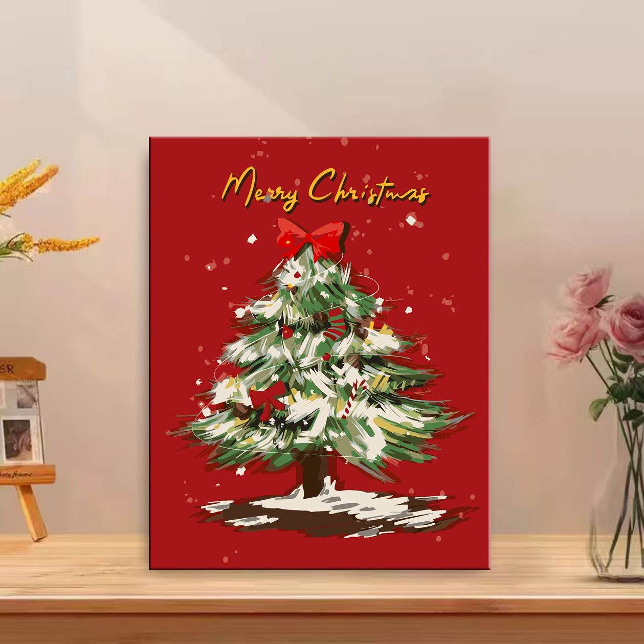 diy数字油画圣诞节雪花圣诞树高级感填色手工礼物客厅装饰画送人