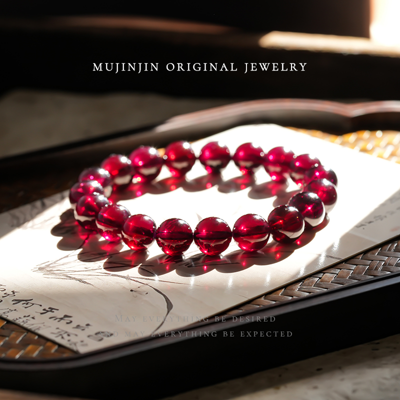 【木槿槿】天然紫牙乌石榴石手串单圈圆珠手链女款时尚气质百搭手饰