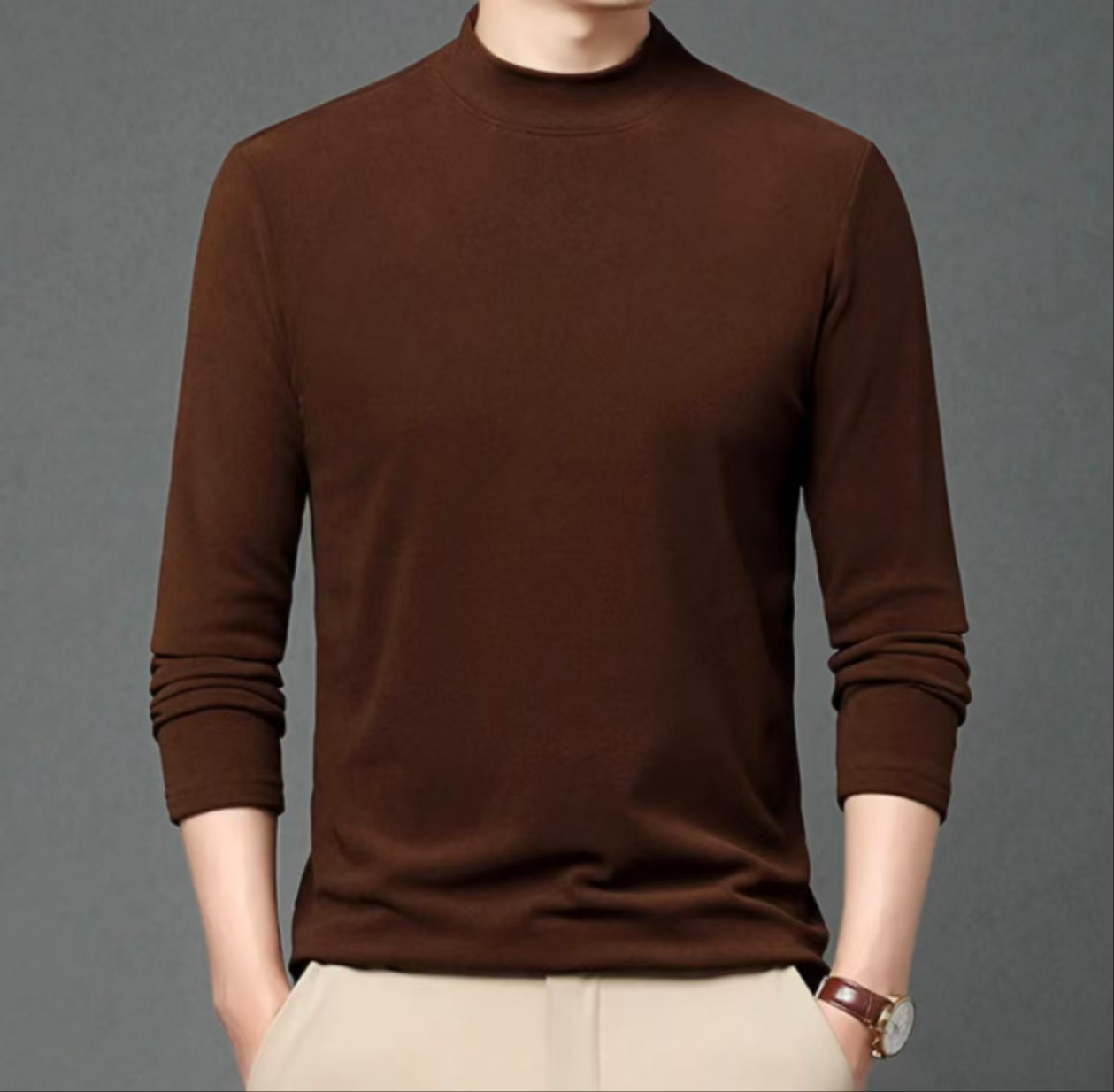 新双面德绒男打底衫男长袖T恤男半高领德绒打底衫男