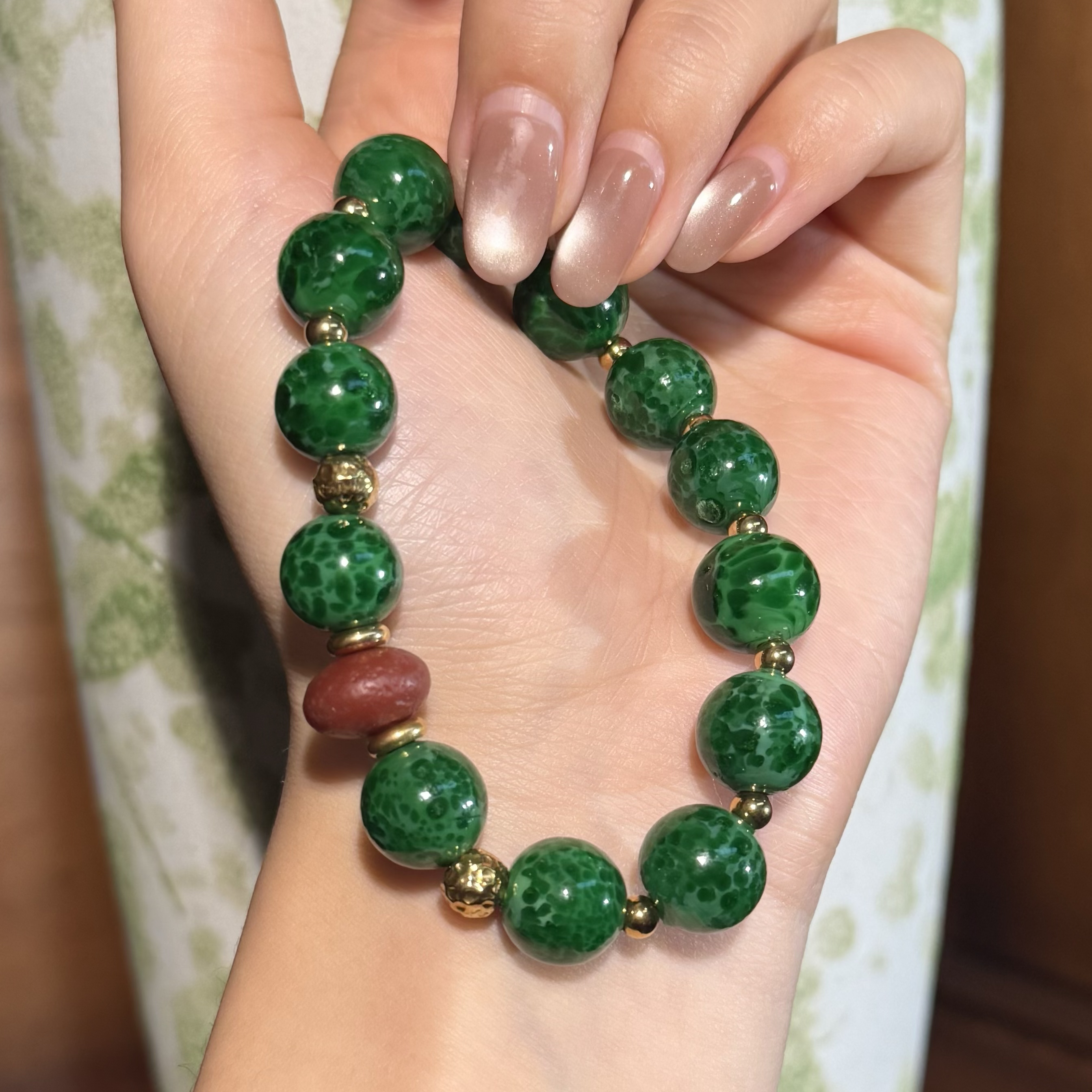 原创设计绿色蛙皮琉璃设计手串