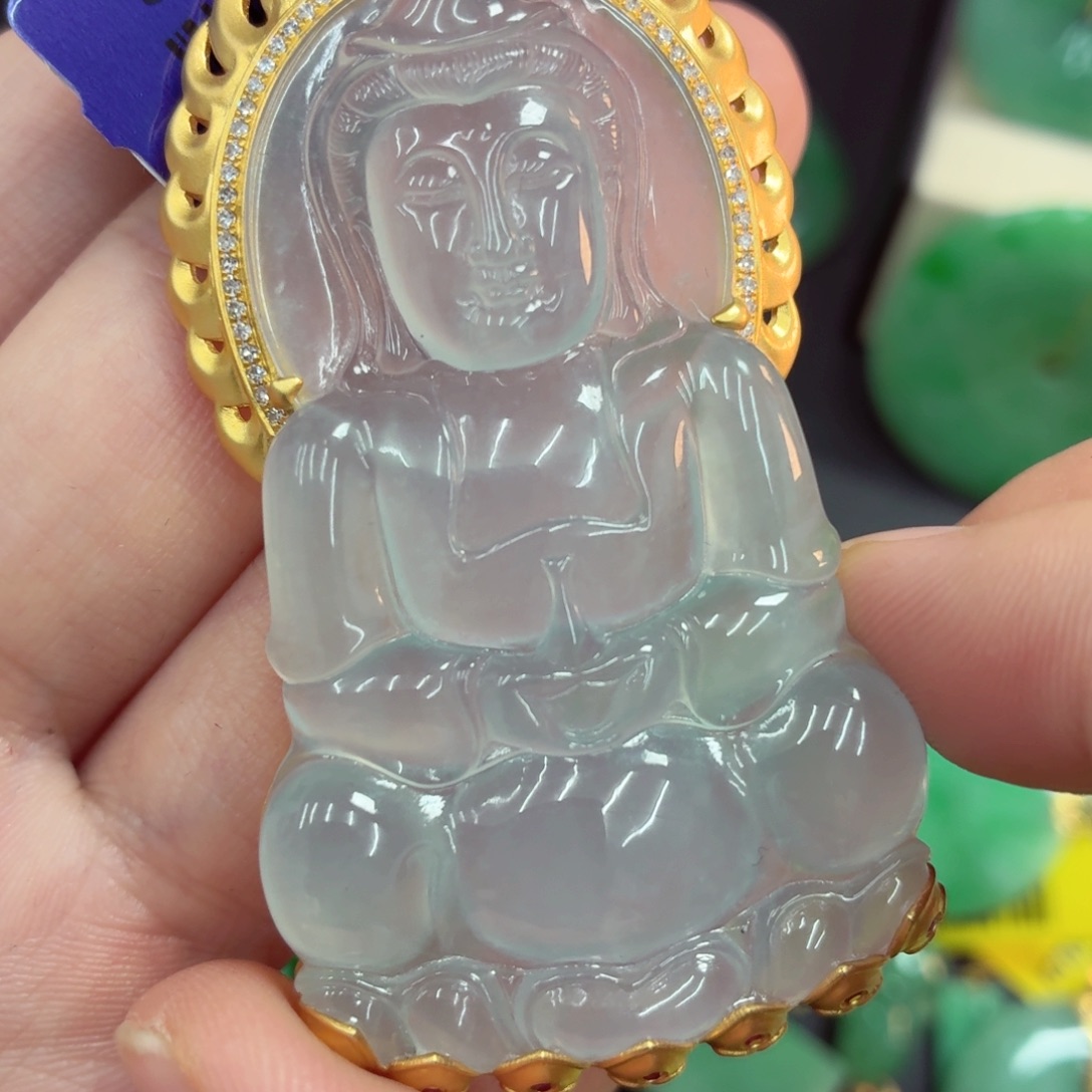 翡翠18K金镶嵌吊坠(不含链)