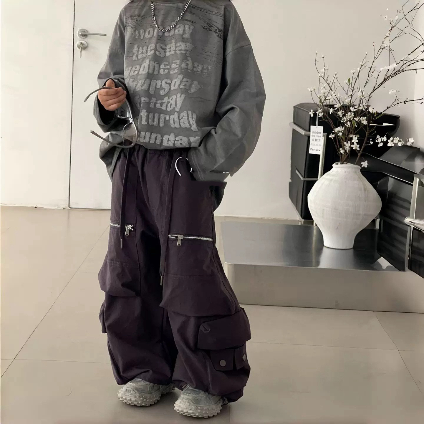 【紫色工装裤】蒙蒙潮童2025秋款新品男女童中大童潮裤拉链嘻哈裤