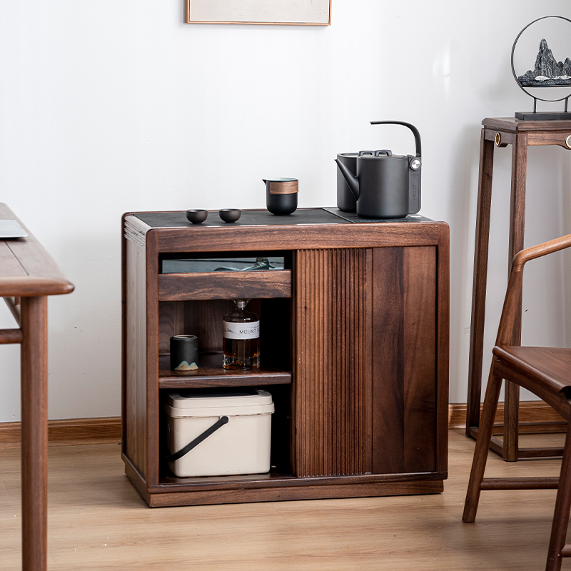 胡桃木茶水柜移动烧水壶一体实木茶桌边柜小户型客厅边几轻奢茶台