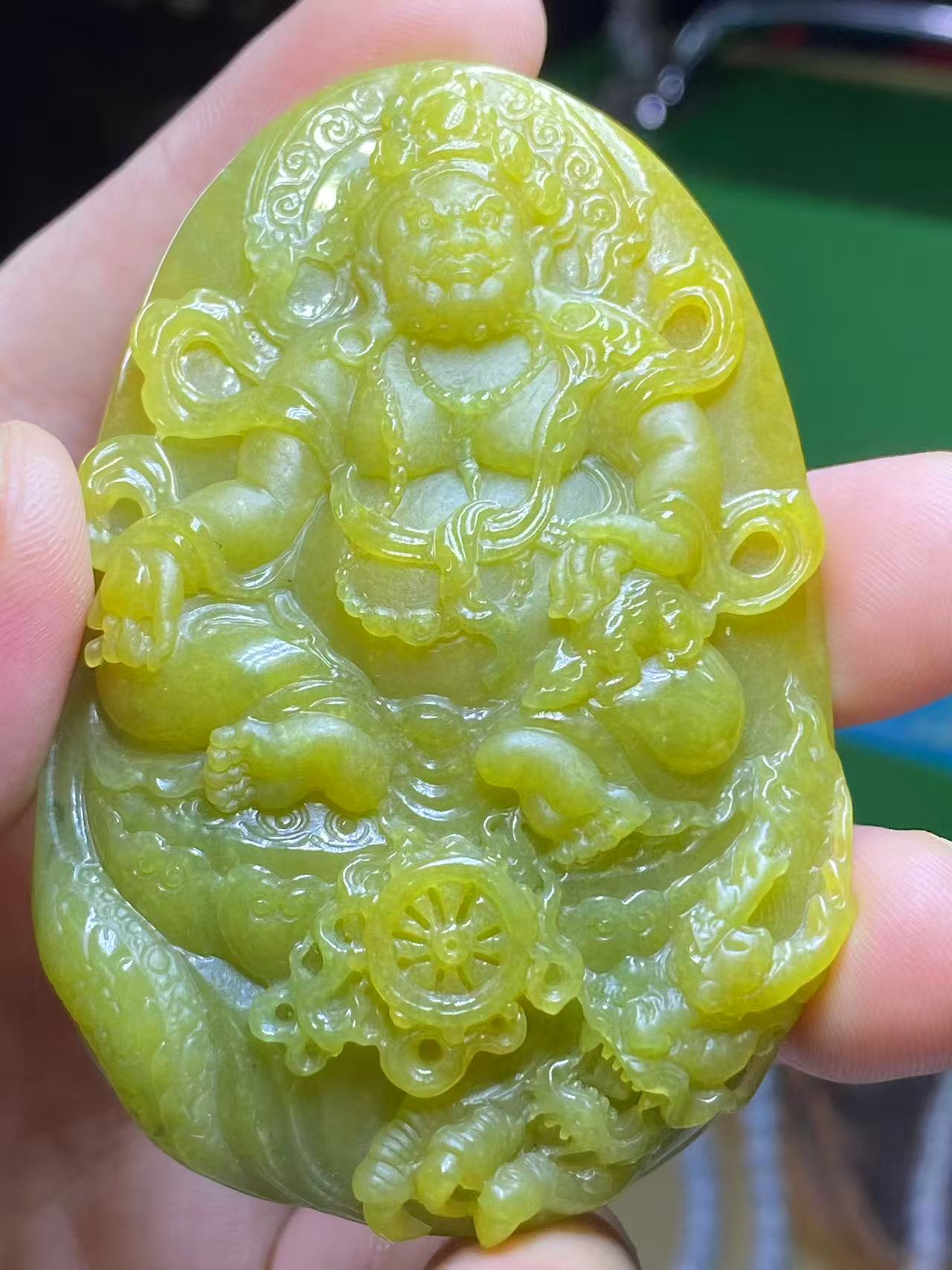 天然缅甸翡翠a货黄财神吊坠