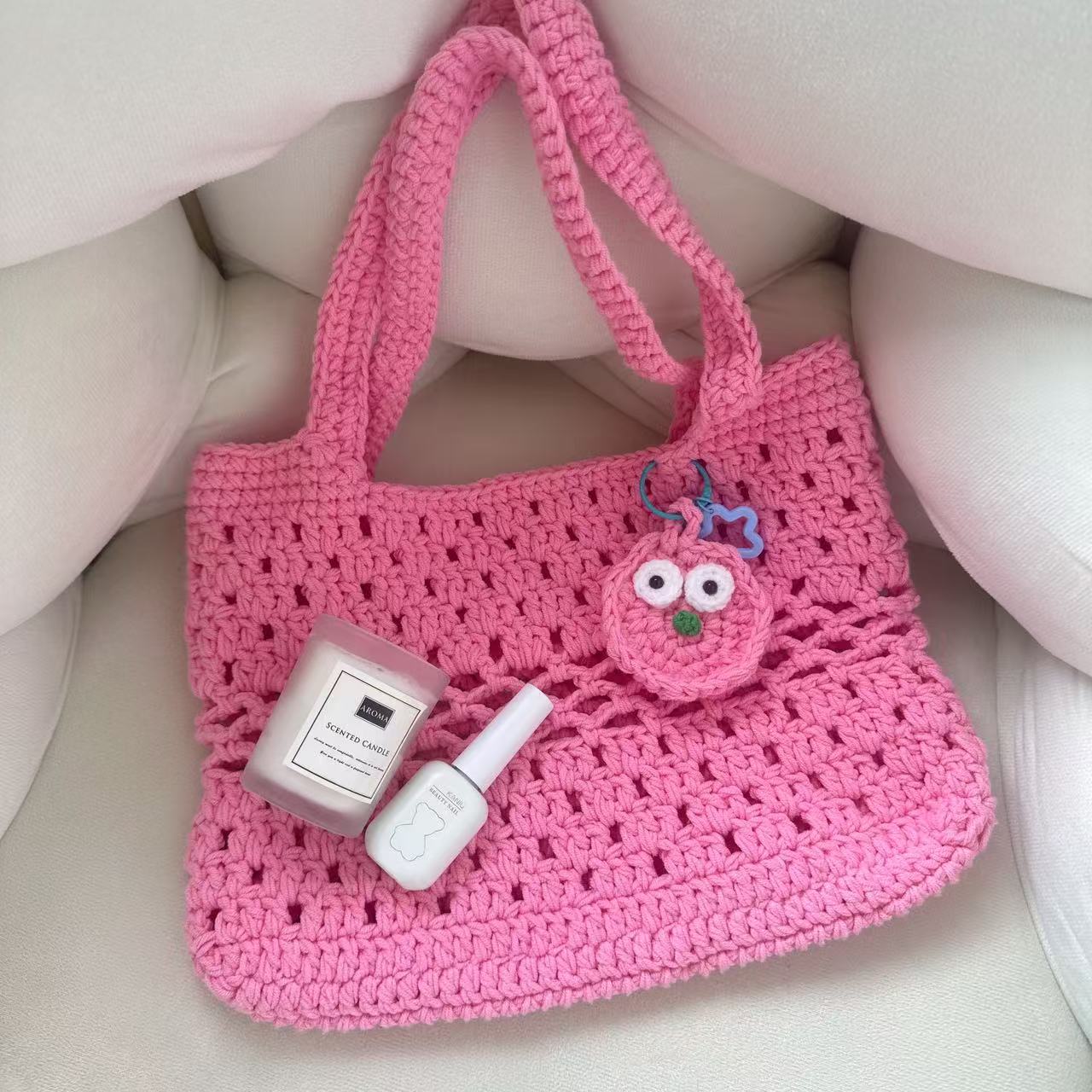 卡通手拎包单肩大包休闲镂空纯手工单肩包百搭编制