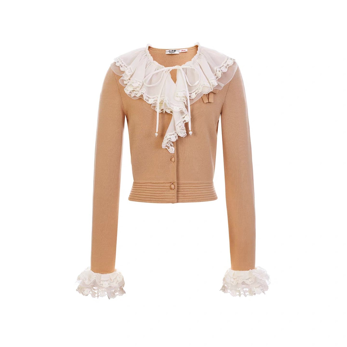 LeFame/拉飞姆26春洛可可飘带荷叶边绣花针织开衫LF26C11ZM107