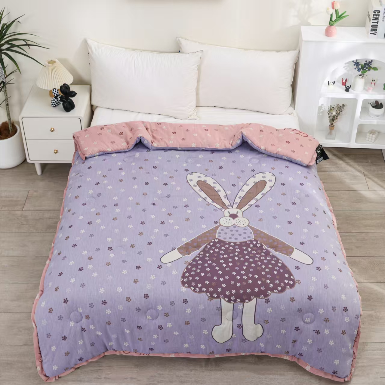 【静静-紫兔】150*200cm A类全棉纱布双层纱大豆被