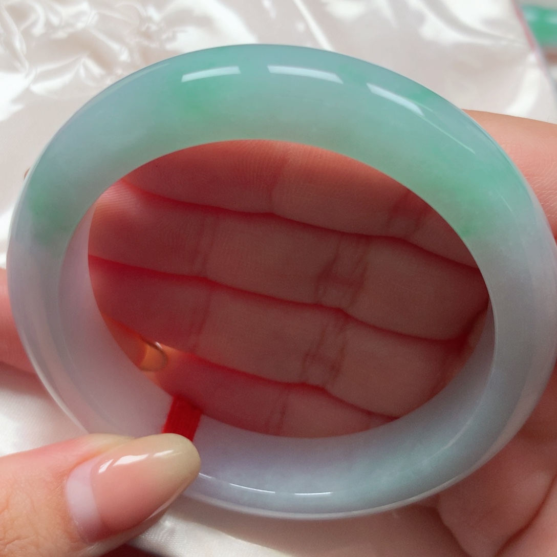 翡翠未镶嵌手镯38冰胶果阳绿