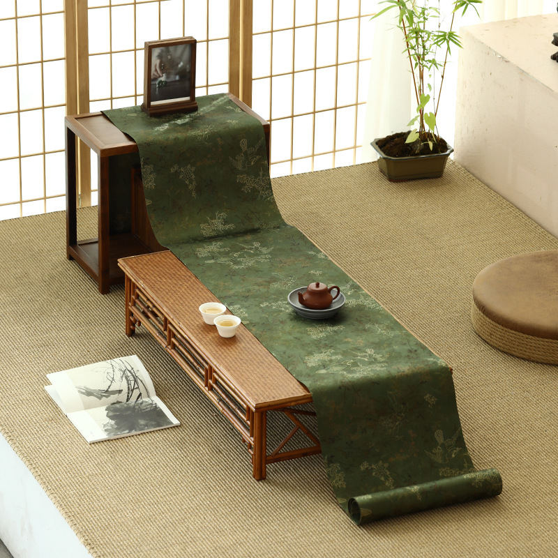 【可定制】中式国风复古禅意云纱双面防水茶席印花桌旗茶垫家用茶室