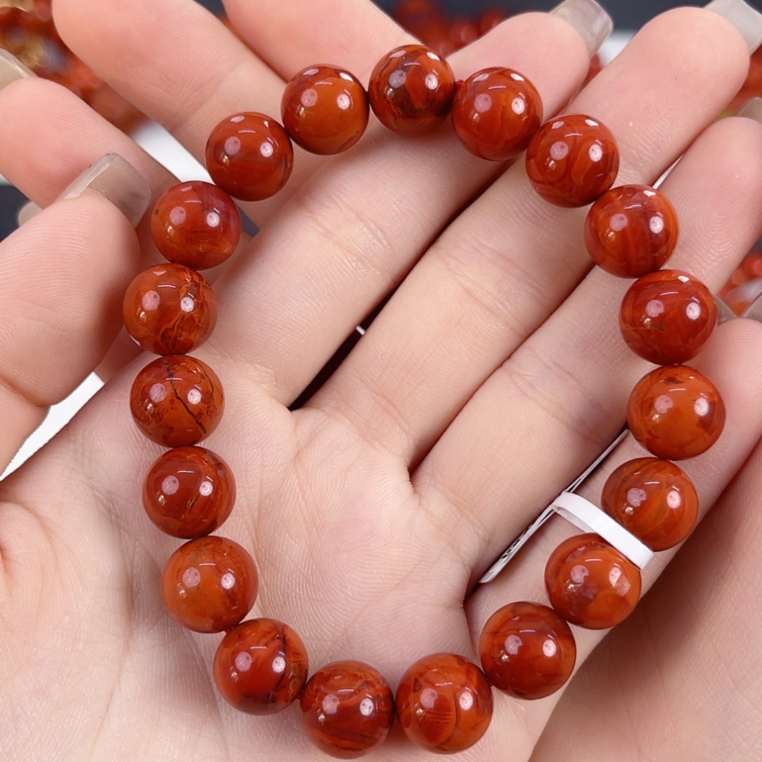 南红玛瑙未镶嵌瓦西柿子红火焰10mm手串
