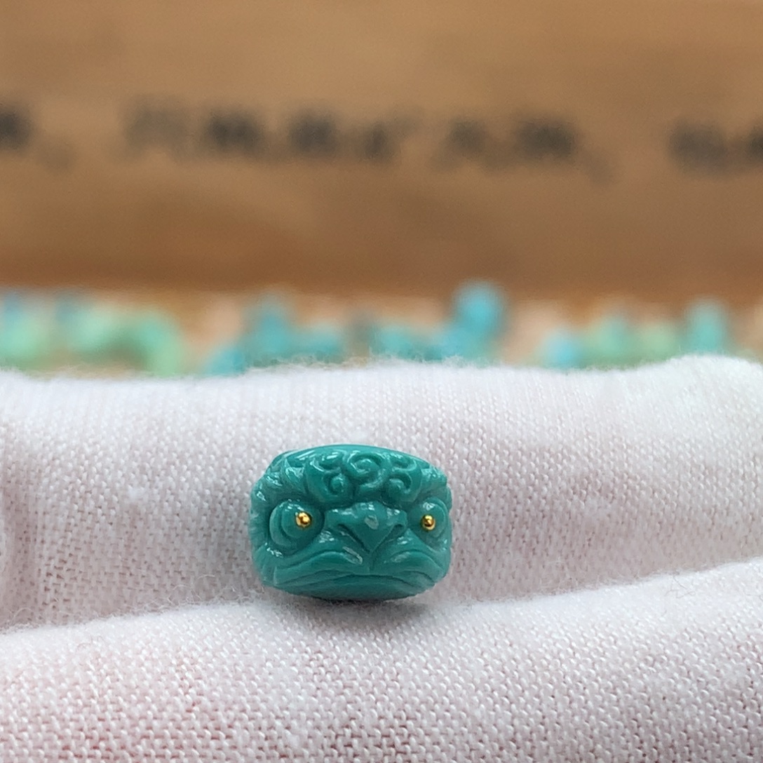 绿松石未镶嵌原矿绿松石醒狮配饰