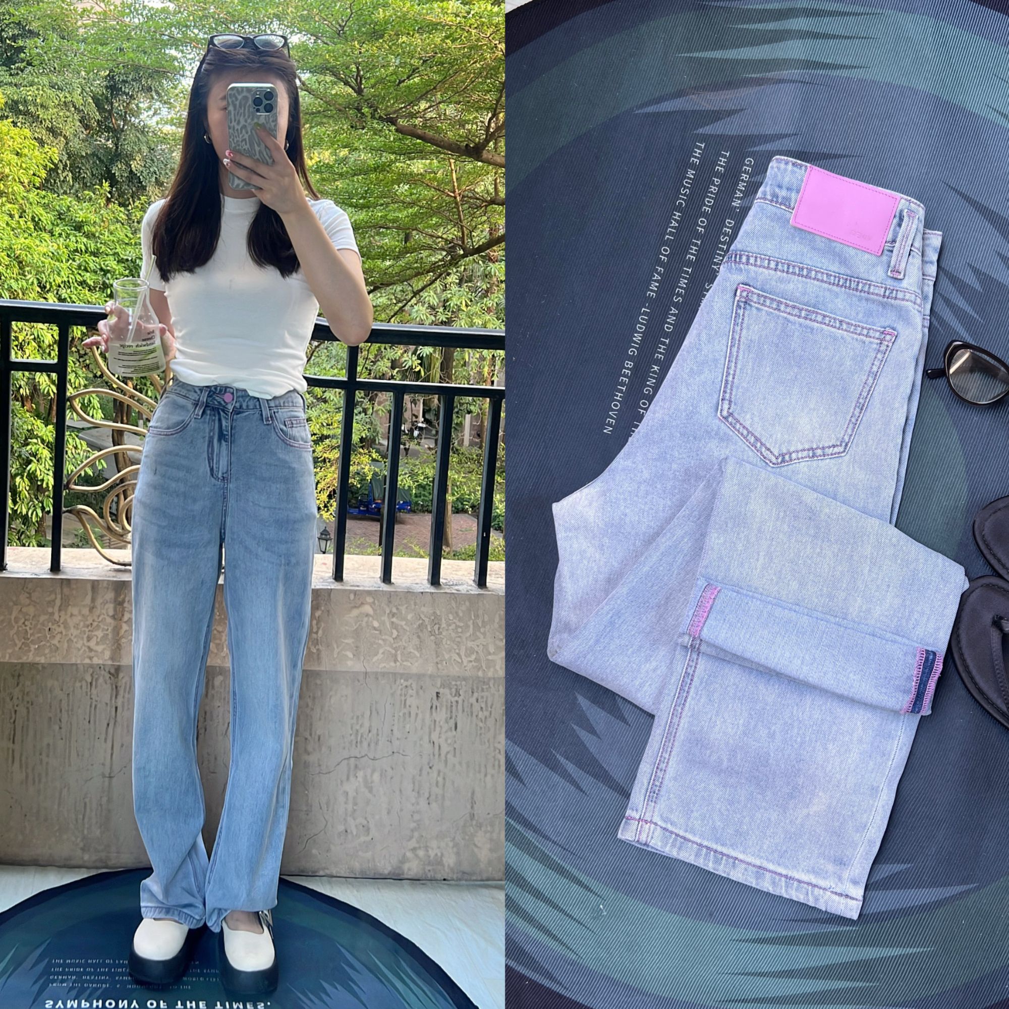 暮山紫 夏季新款高腰窄版直筒裤显瘦百搭薄款女士牛仔裤宽松九分