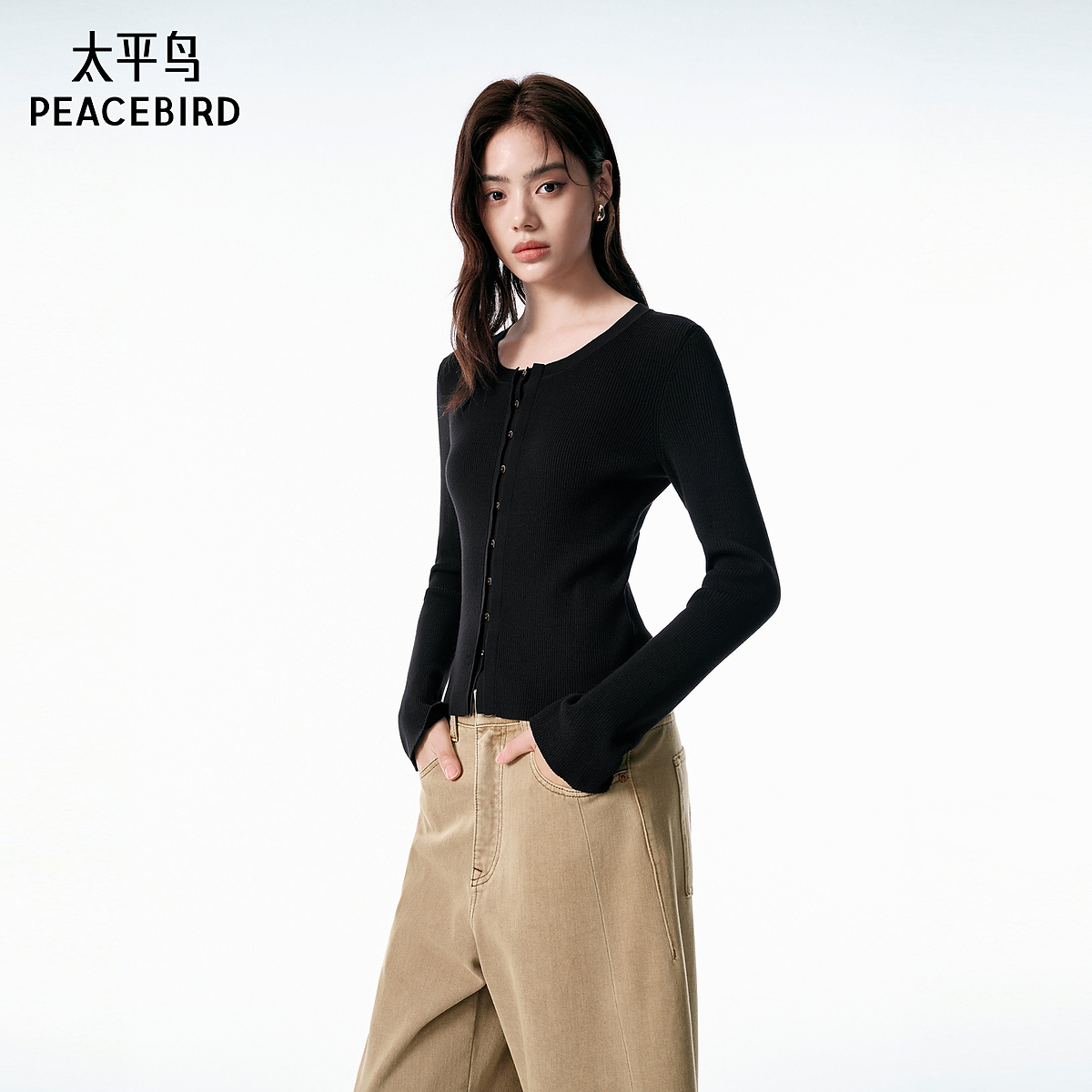 【赵老板专属】太平鸟铜氨包芯纱U领针织开衫26春新款女AAEDG1478