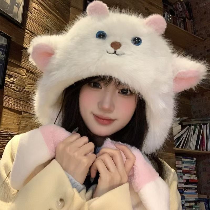 聂耳炸毛羊套头帽毛绒加绒加厚女式冬季绒保暖帽帽子雷锋帽