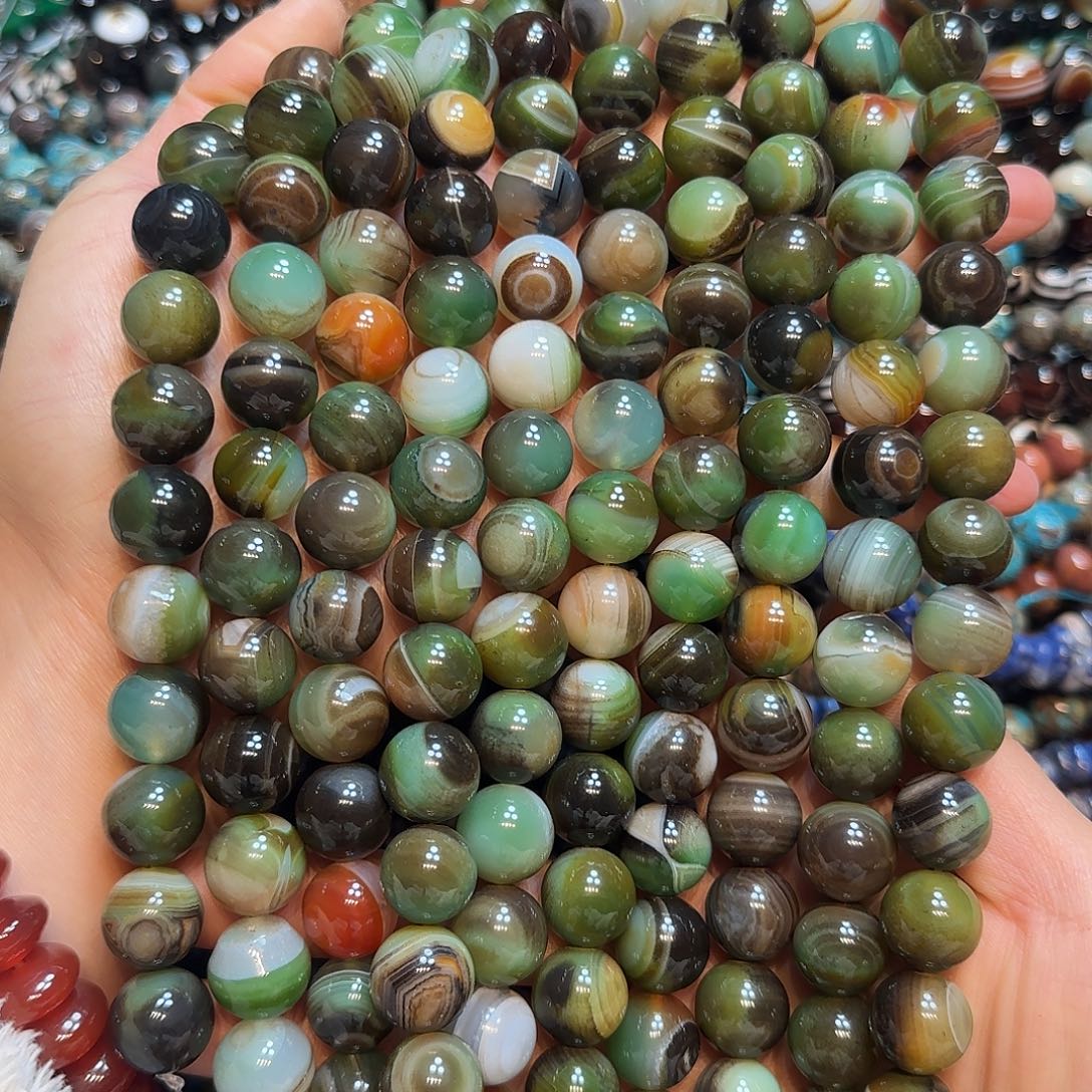 玛瑙/玉髓合金珠宝半成品14mm深色孔雀玛瑙一条