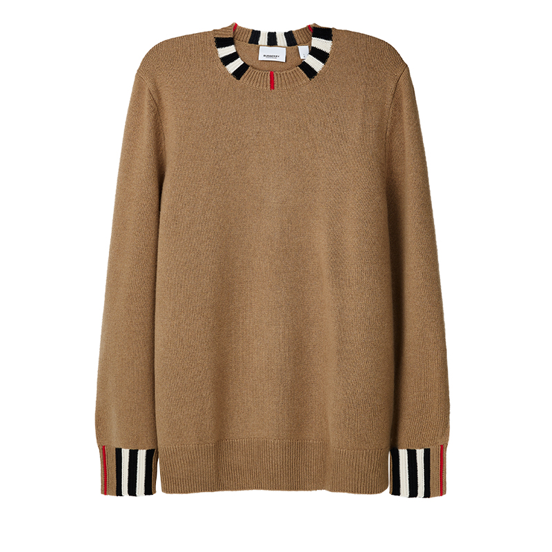 burberry女款米色条纹圆领宽松毛衣