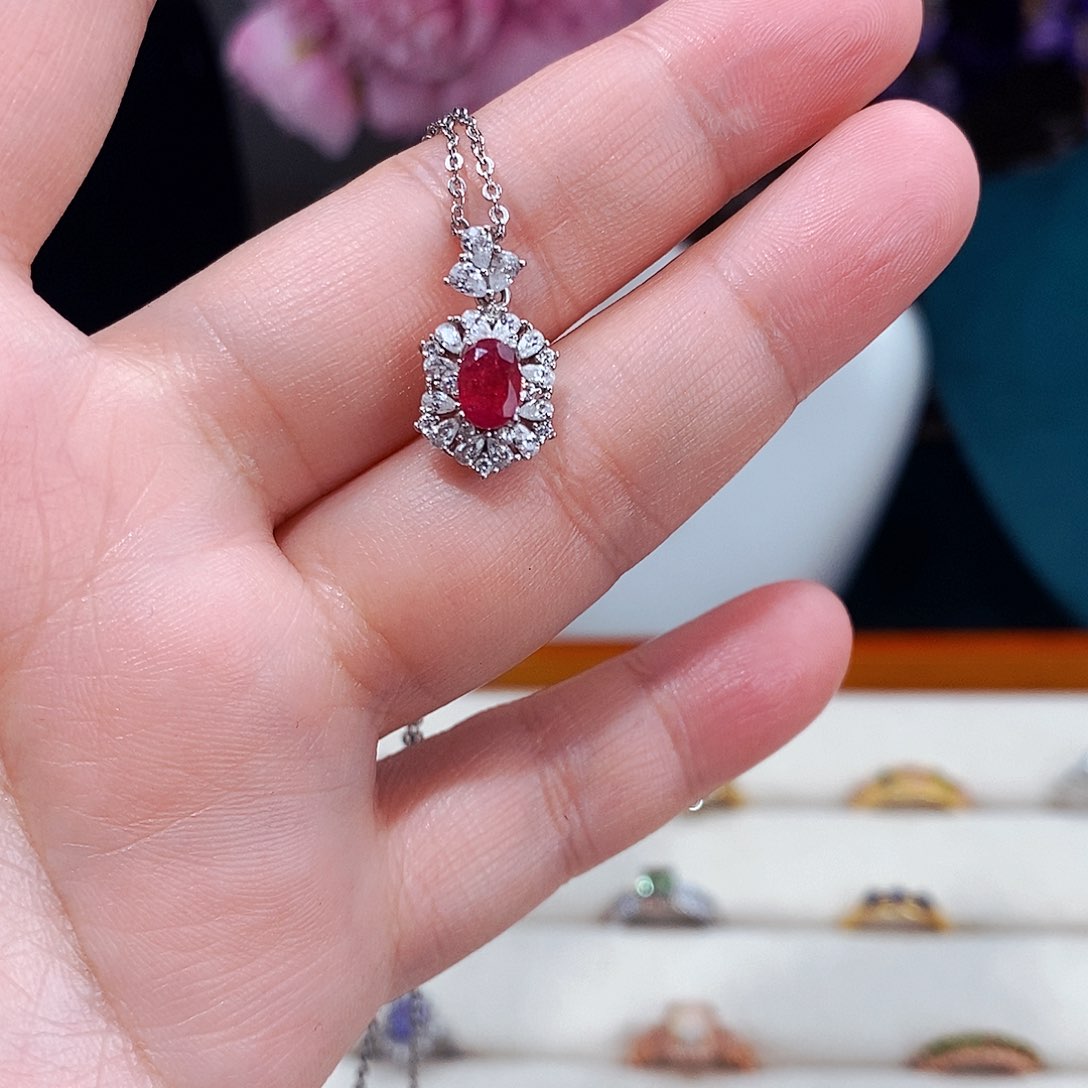 红宝石颈饰银S925镶嵌