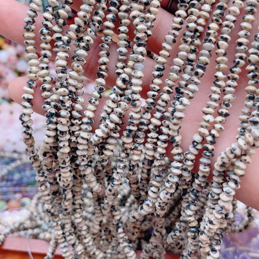 天然A级斑点石飞碟算盘发2条卡4mm半成品约38cm长