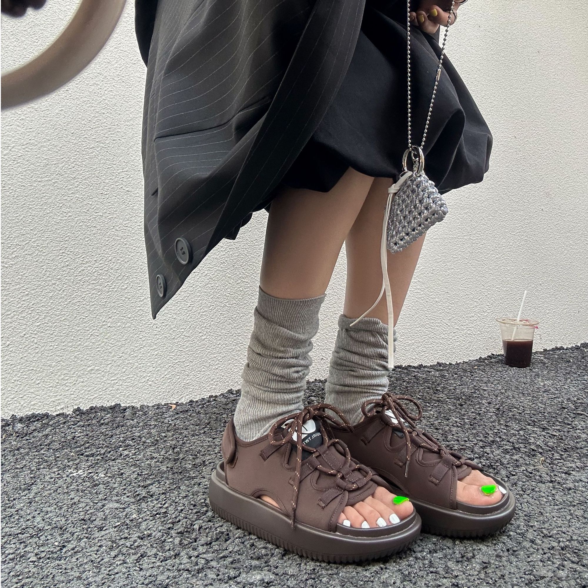 E339-1 SGIRL TWTW 时尚复古厚底一字拖鞋夏季爆款系带休闲凉鞋女