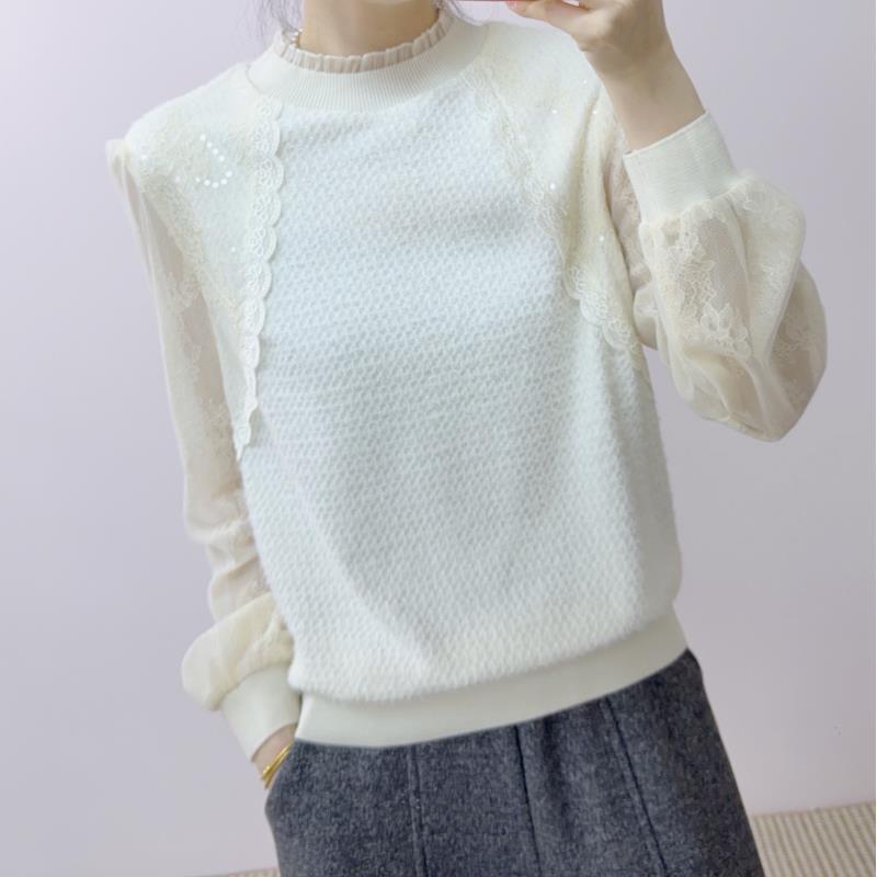 005时尚百搭长袖宽松修身蕾丝拼接小衫上衣S1005/GP