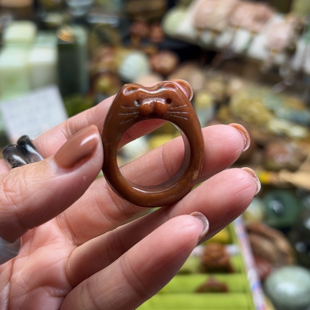 岫玉未镶嵌颈饰辽阳料猫戒指19.6