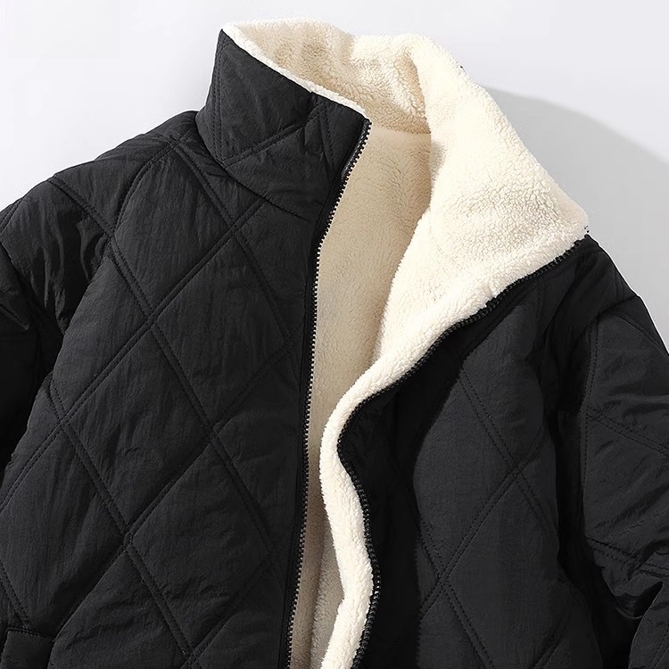 【品牌捡漏】黑色菱格棉服男冬季加绒加厚保暖大码防寒服立领外套冬