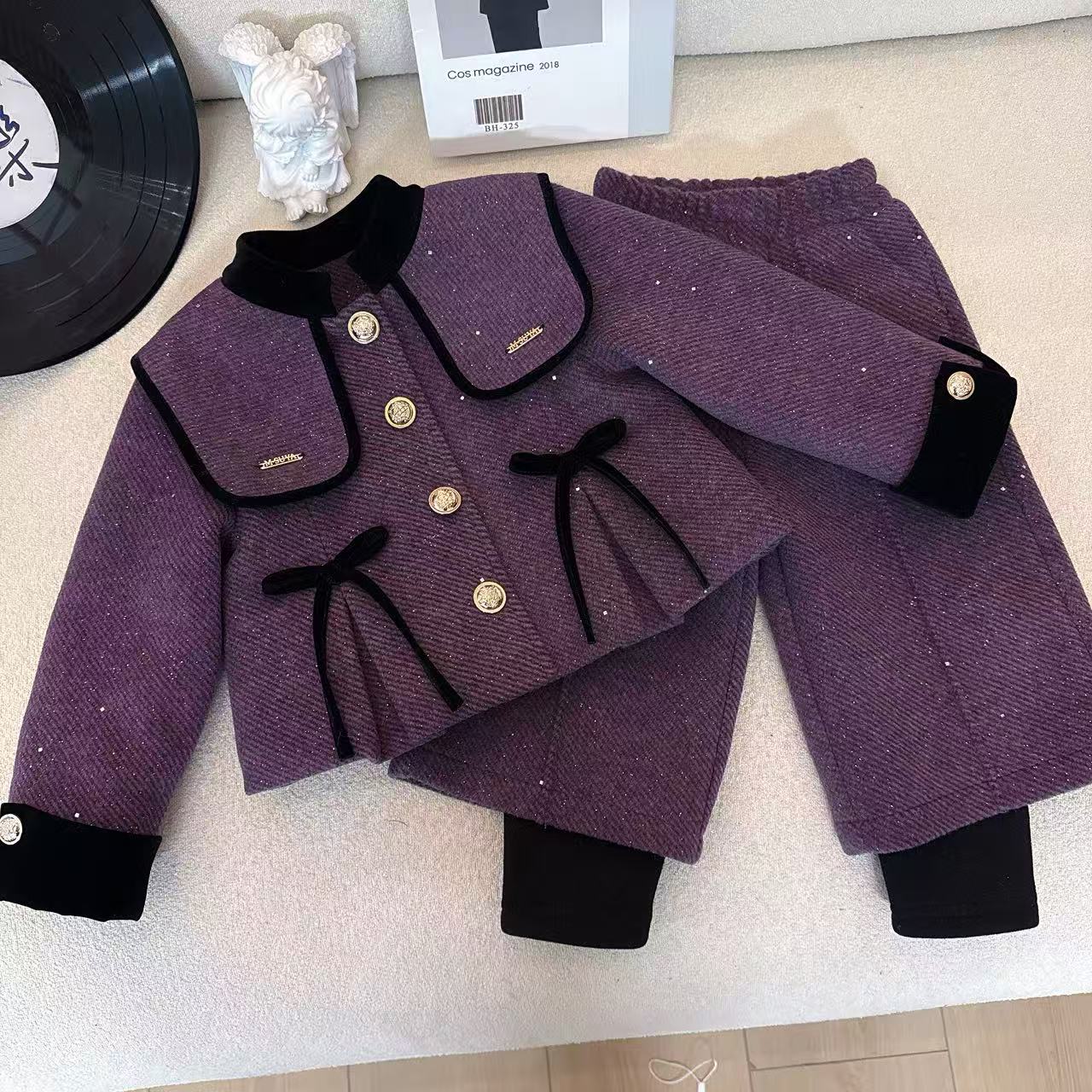 女童小香风套装2025秋冬季新款女宝宝时尚洋气外套长裤两件套