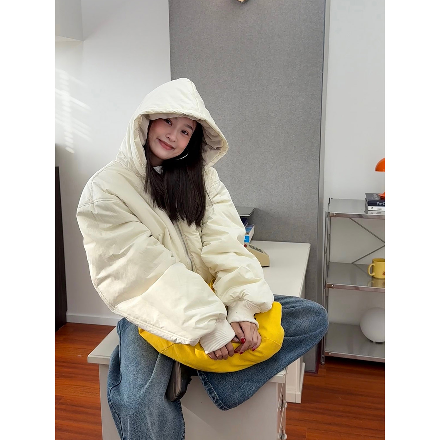 19studio WAYNEPRINCE韩版简约两色连帽外套情侣宽松百搭保暖棉衣