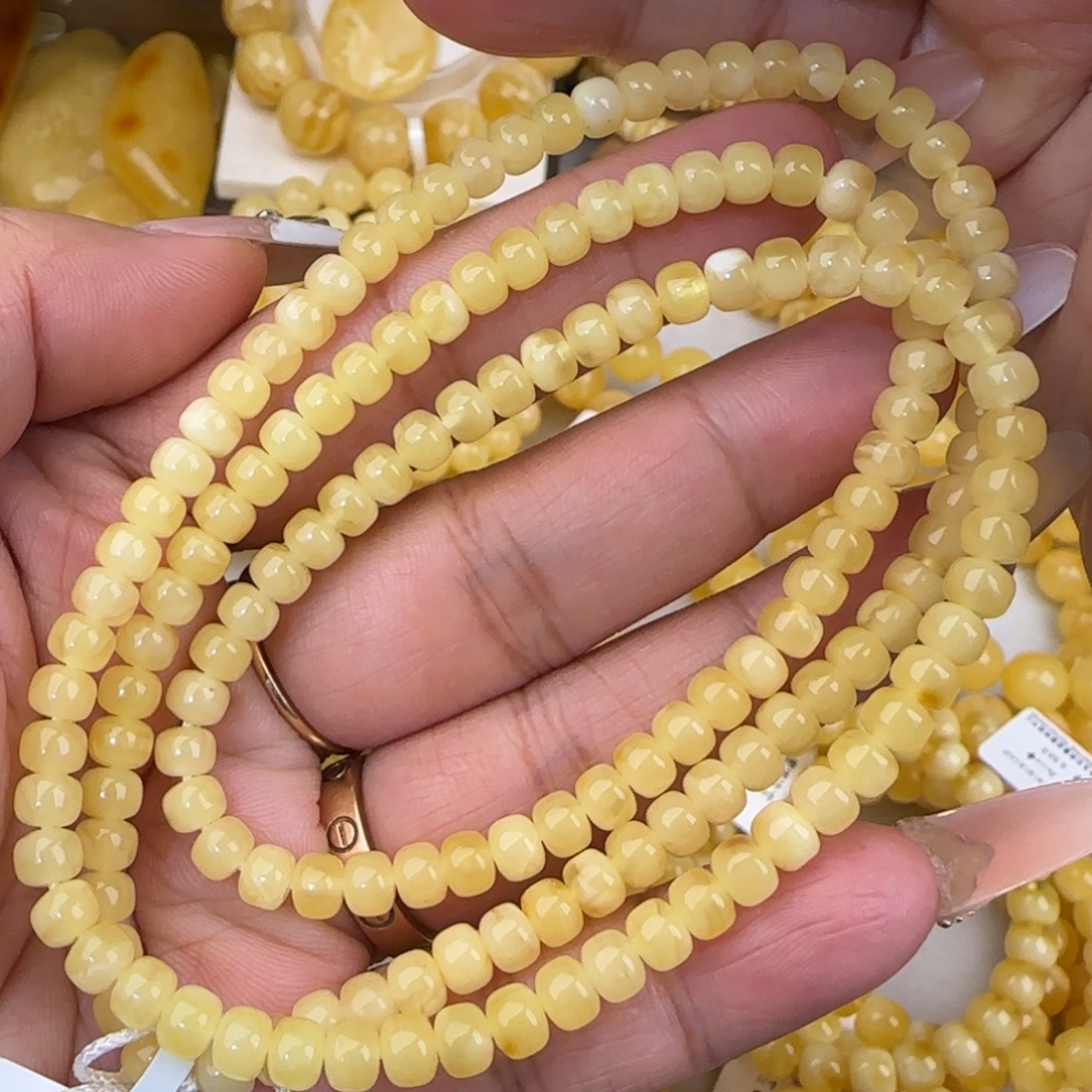 蜜蜡未镶嵌手链白花老型多圈