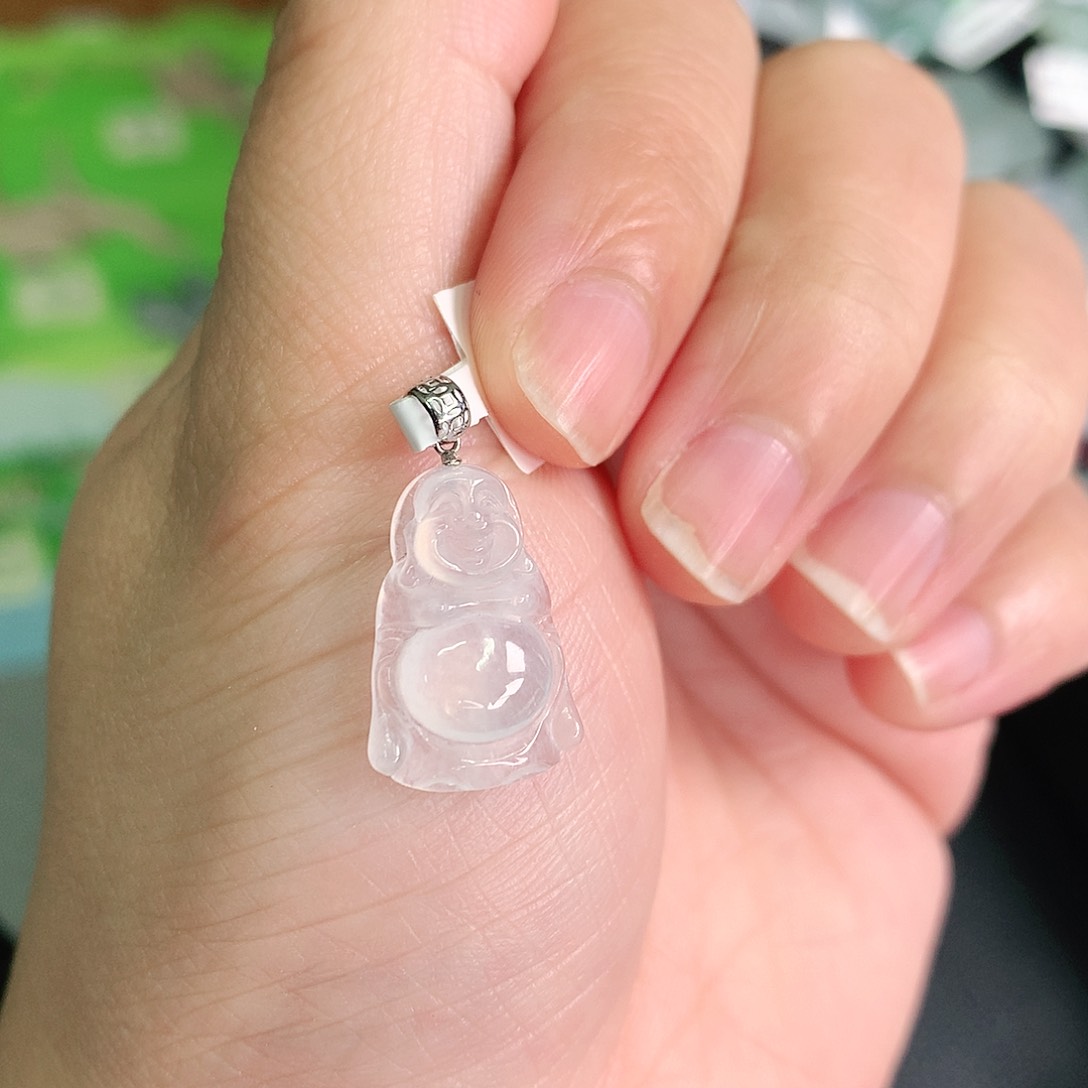 翡翠颈饰18K金镶嵌冰胶小布袋佛