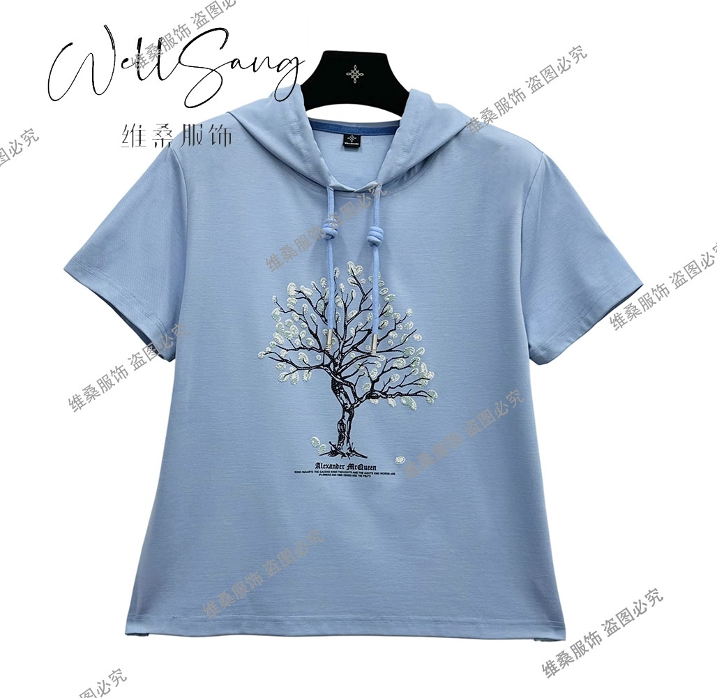 【熙為精选】40-60岁精致女性 减龄时尚百搭显瘦休闲连帽短袖#9766