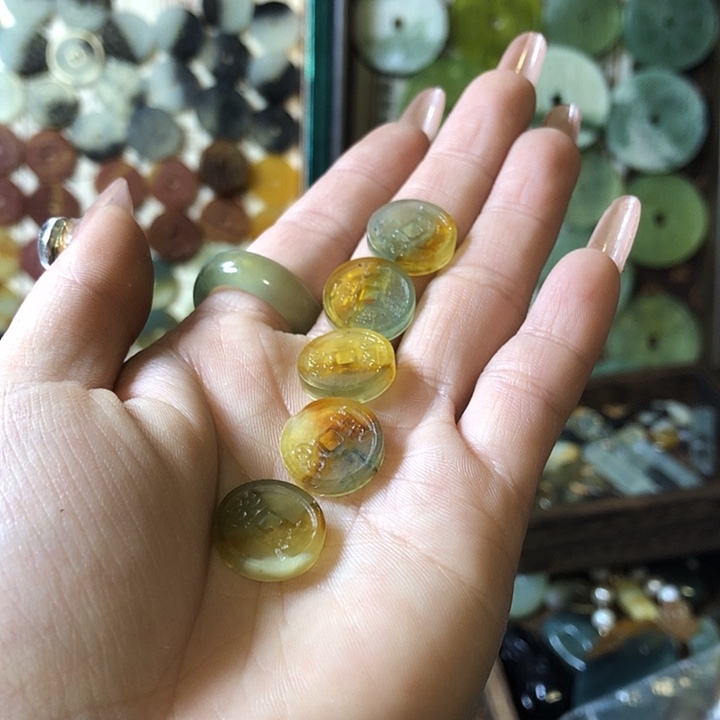 岫玉岫玉五帝钱手链未镶嵌哈*