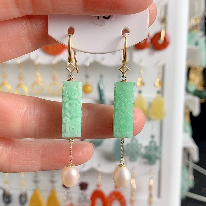 翡翠耳饰18K金镶嵌翡翠