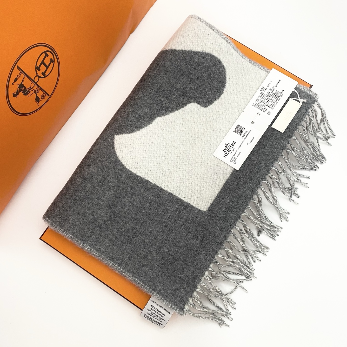 99新 Hermes/爱马仕 Casaque Love Story浅灰色拼象 43310 二手