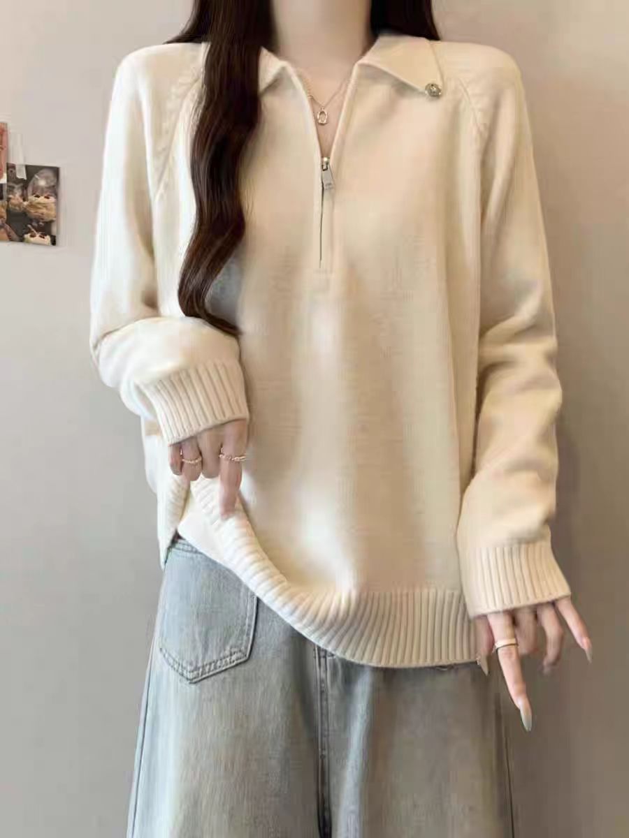 撤柜款！纯色半拉链翻领毛衣女装加厚秋冬款潮牌~1390