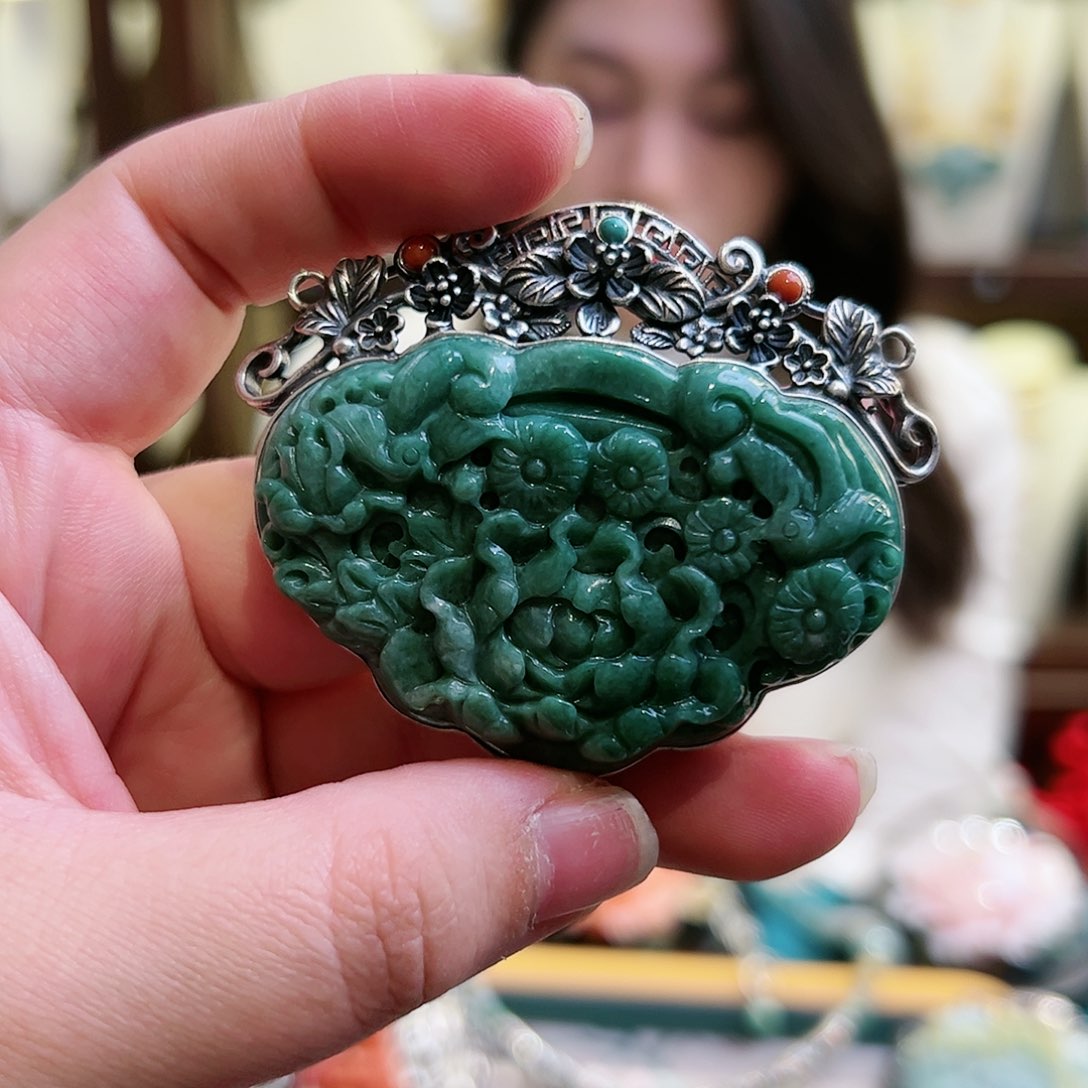 翡翠颈饰银S925镶嵌古风