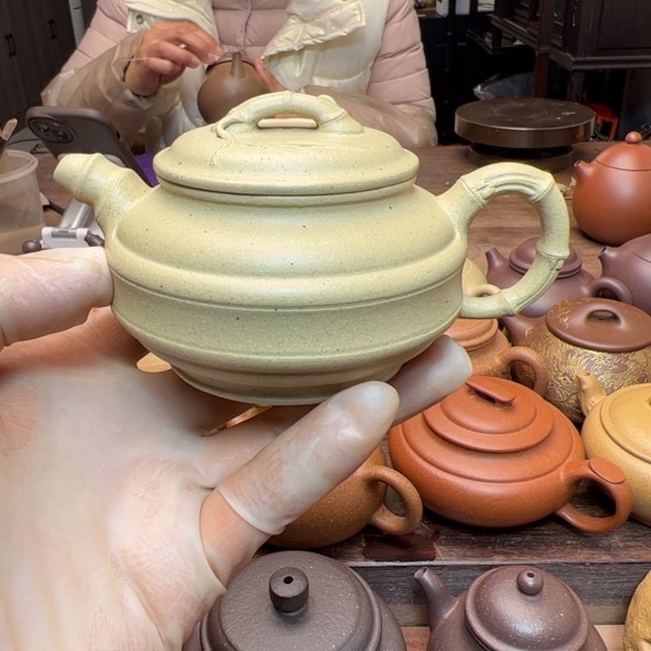 本山绿泥茶壶本绿双线竹鼓半手精工制作230c c