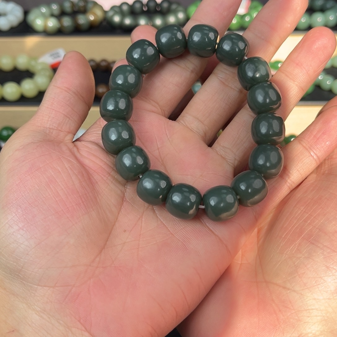 和田玉手链未镶嵌纯天然新疆和田玉且末蓝14mm