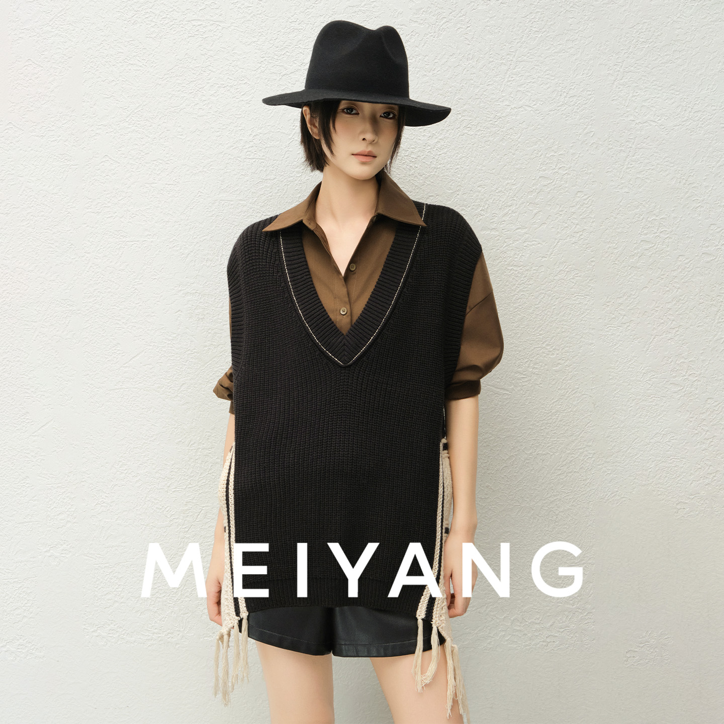 A美洋MEIYANG 藤编马甲【商场同款】设计款！撞色钩花流苏马夹-周四