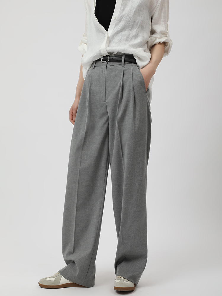 玛氏嘉敏 新品 夏天可以穿的高级灰色休闲阔腿裤 直筒长裤 642149