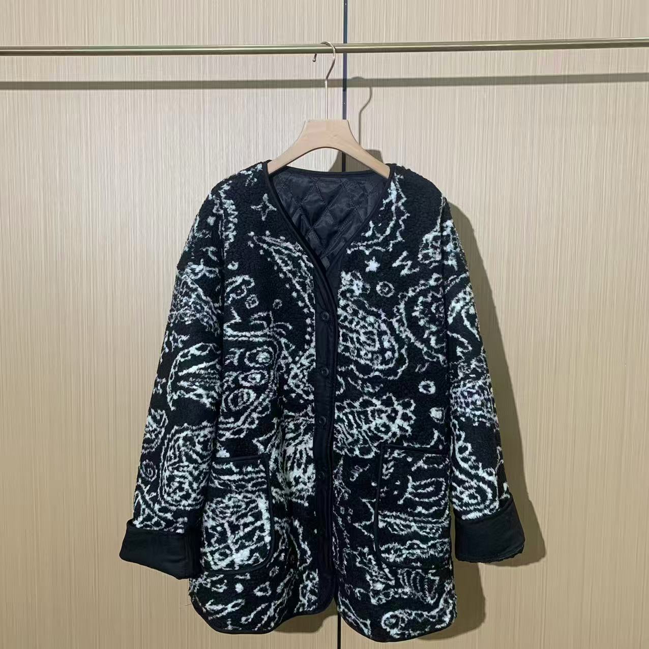 欧洲站大码棉衣大码外套女春秋2025拼色印花单排扣女装休闲上衣