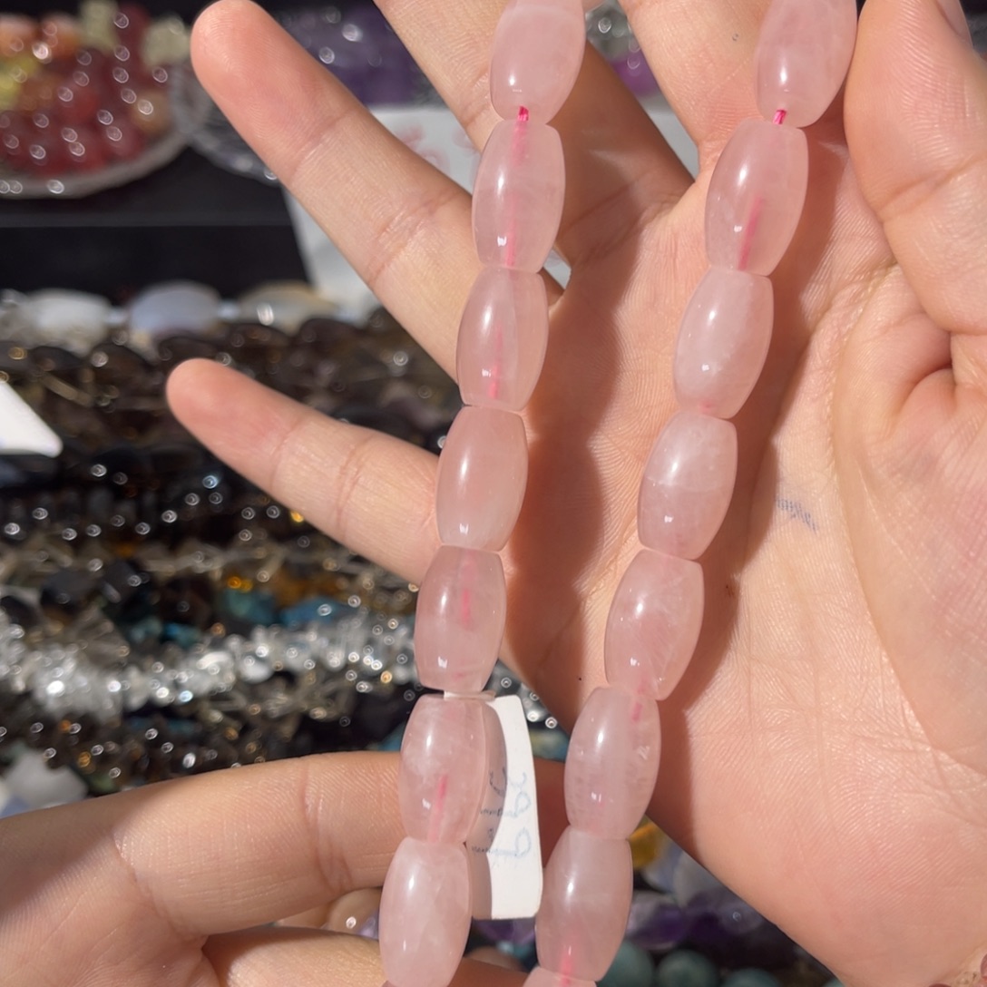 银S925镶嵌手链烟晶粉水晶桶珠