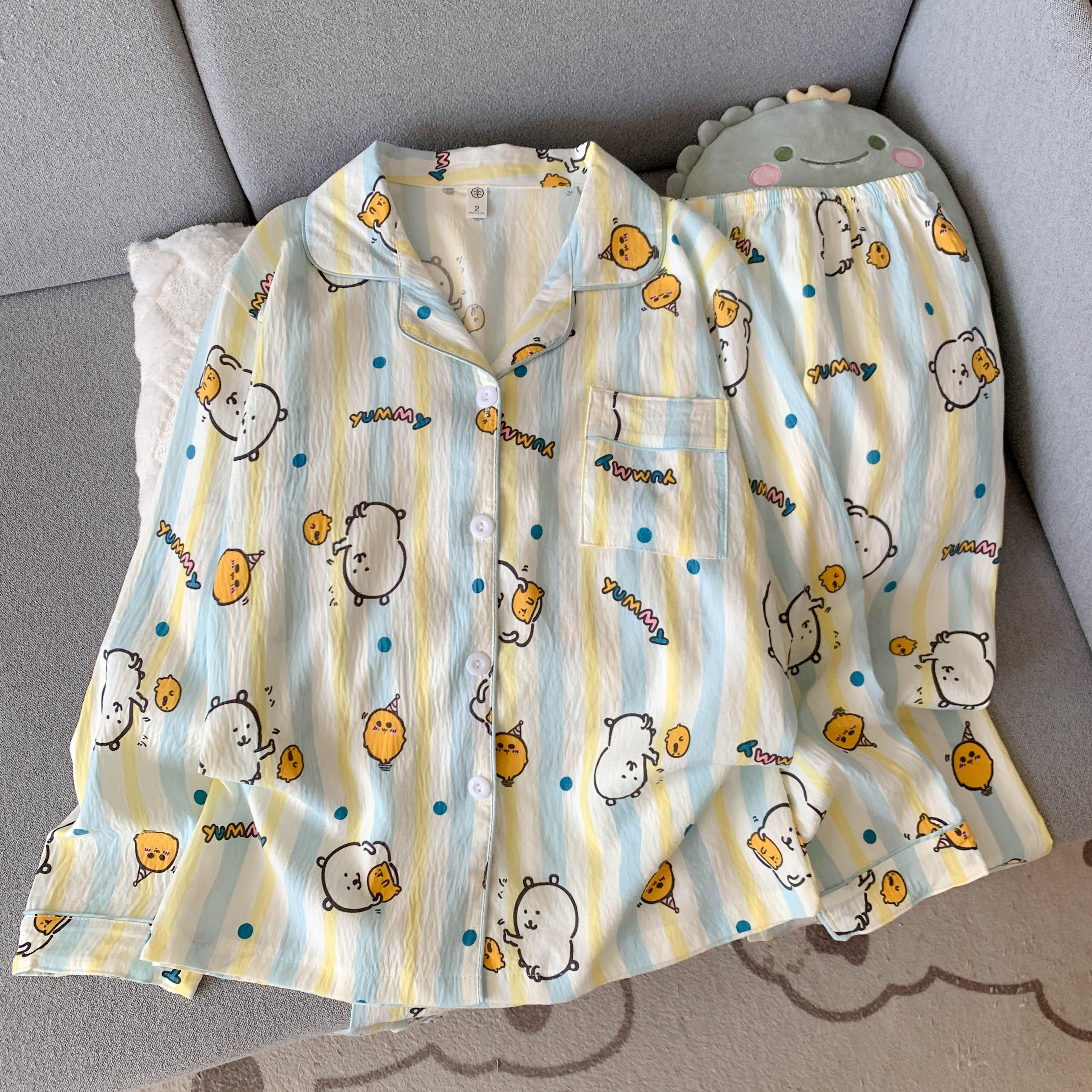 长袖长裤甜美卡通睡衣女两件套休闲简约印花ins家居服春秋家居服