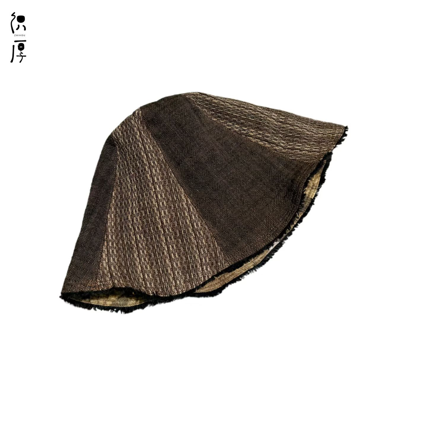 ｛吾兔布衣｝织厚 复古文艺双面拼布渔夫帽