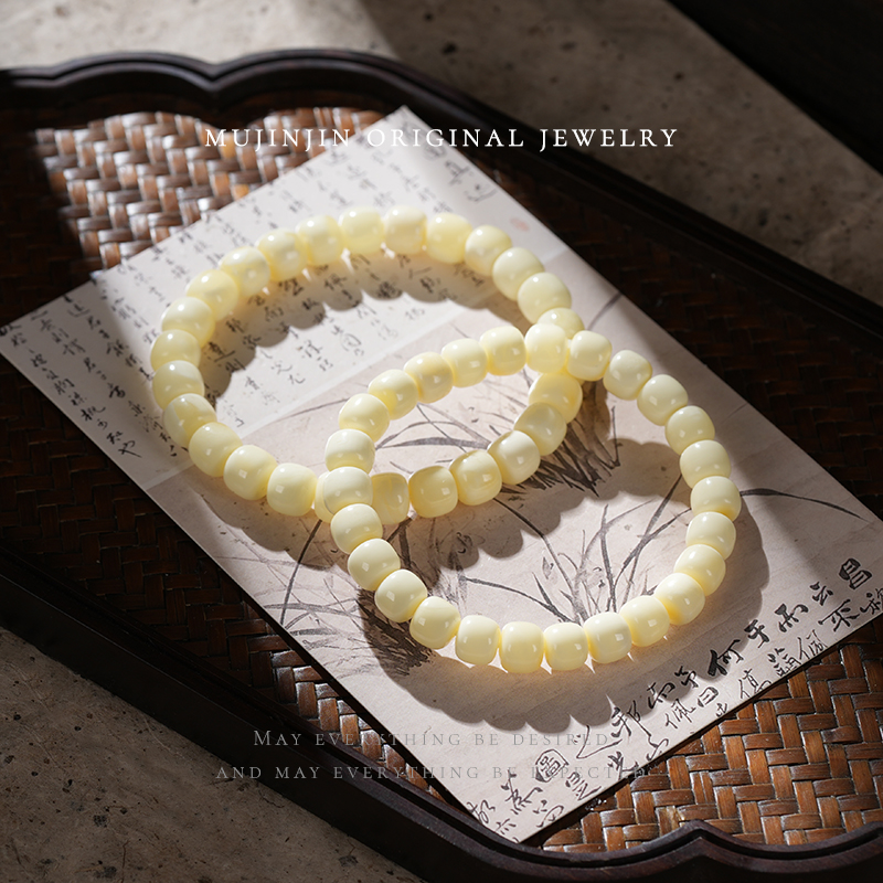 【木槿槿】天然白蜡蜜蜡手链女款约8m时尚串珠手串LF2964多样性发一