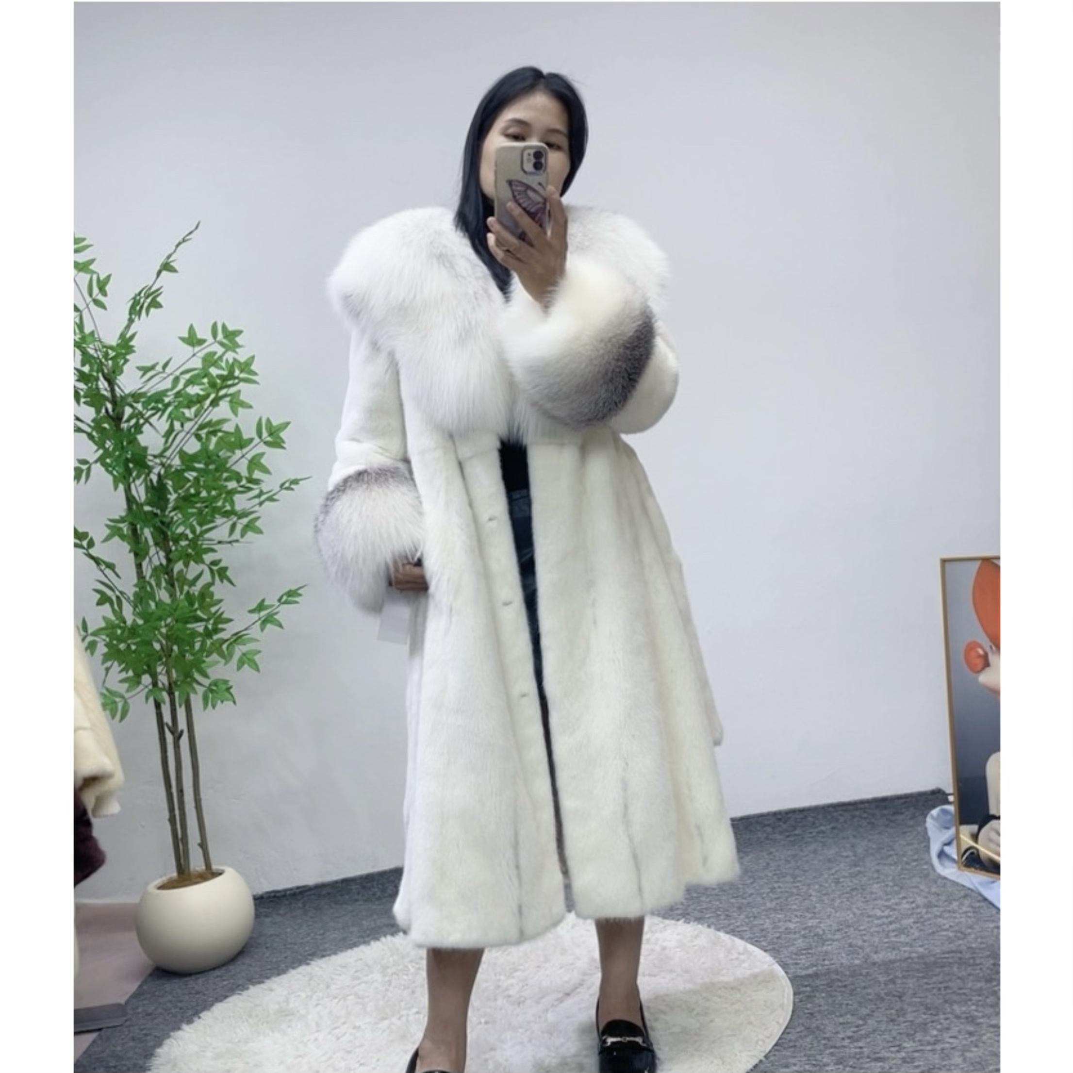 长款皮草水貂皮十狐狸毛领女装大衣