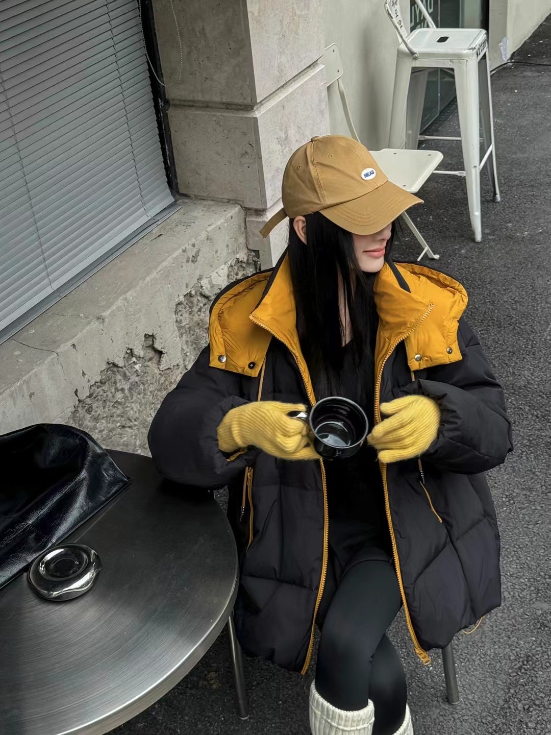 99136韩系时尚撞色连帽羽绒服女冬季新款宽松百搭休闲白鸭绒上衣