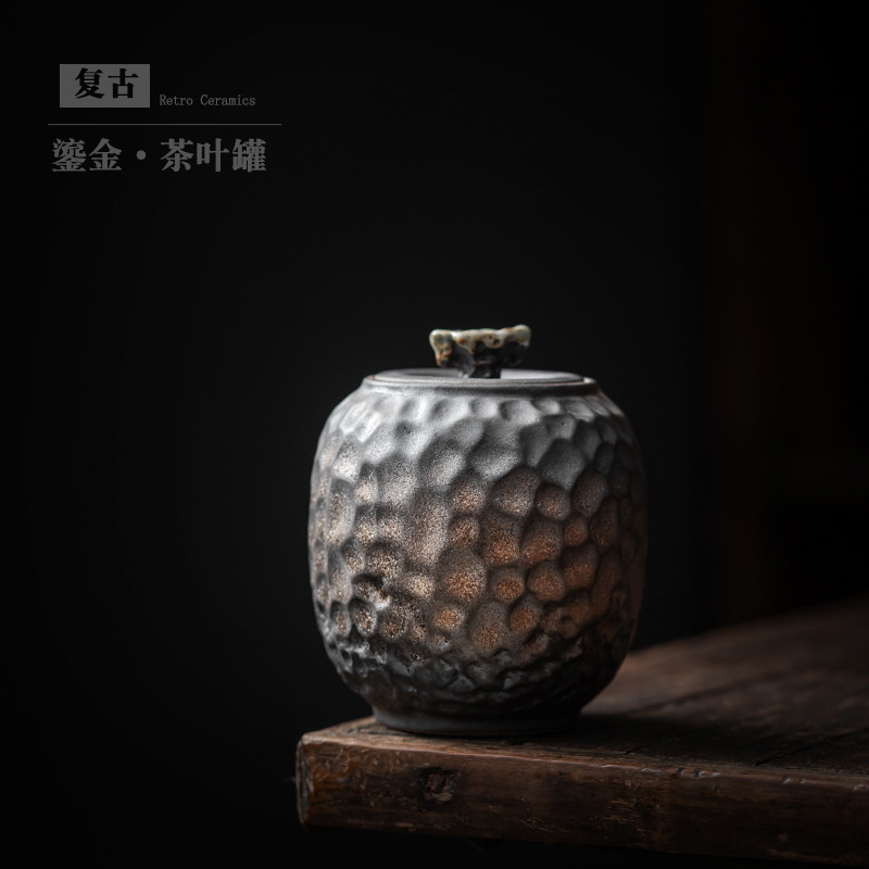 鎏金陶瓷茶叶罐密封罐普洱罐家用功夫茶具客厅便携高档小茶罐子