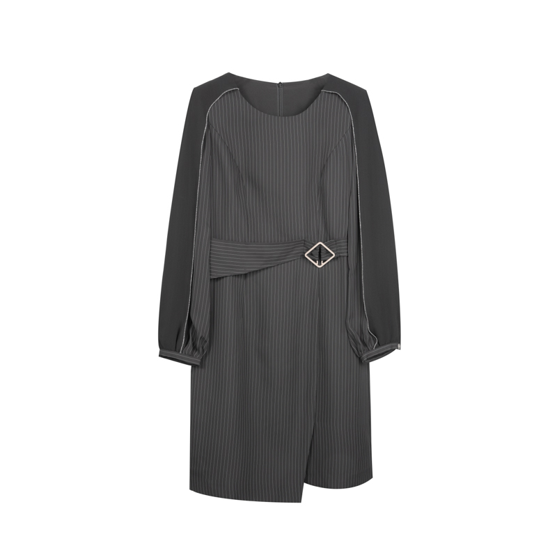 【小余专属】她翼春季连衣裙长袖圆领显瘦休闲条纹长裙AF1342333077